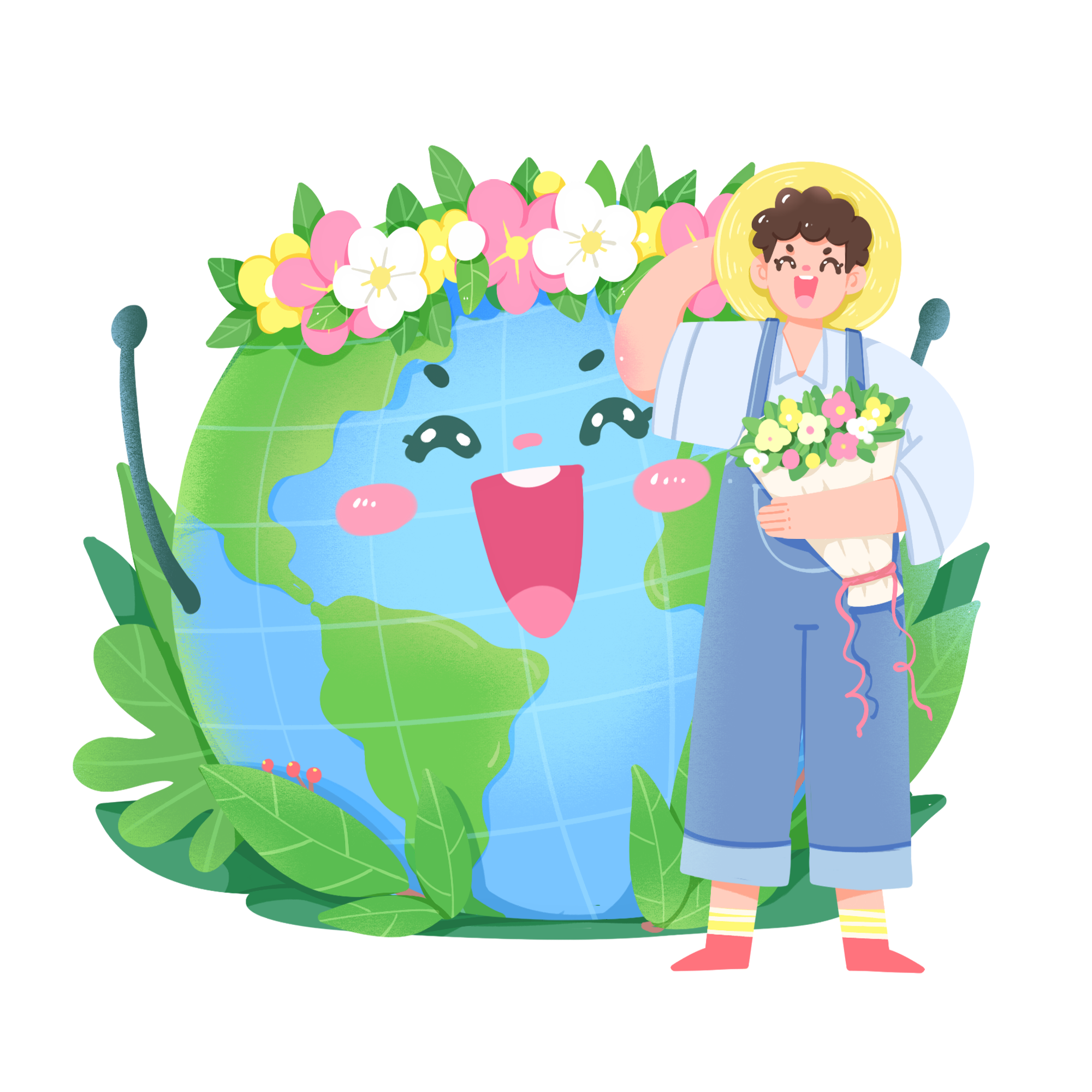 攝圖網_402442391_扁平肌理風世界地球日園丁與地球（企業商用）.png